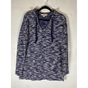 LOFT Blue Marled Hooded‎ Knit Pullover Sweater Tunic Large Cozy Casual Cotton